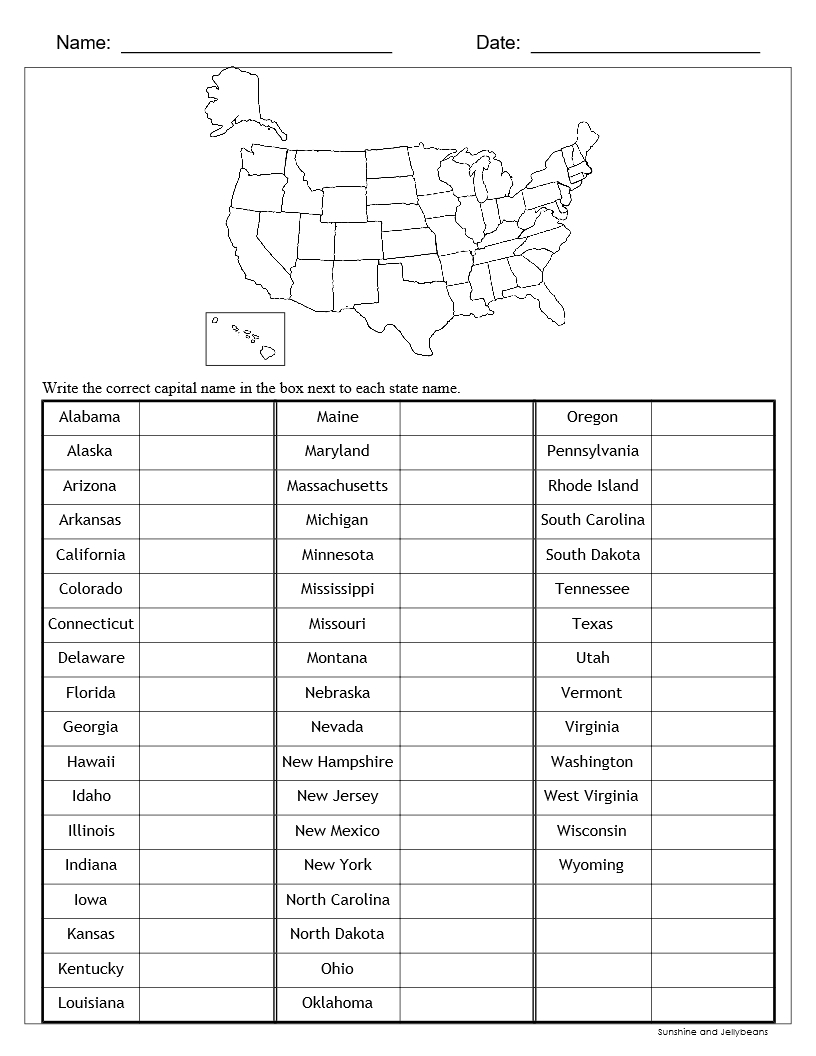 50 States Map Quiz Printable