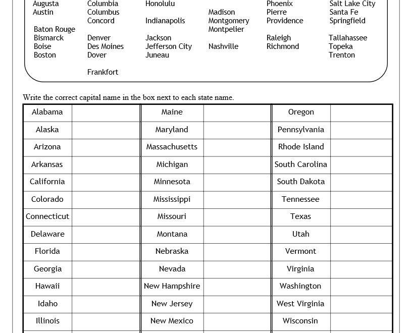 U S States Capitals Worksheets Test Sheets Maps U S Geography Made By Teachers