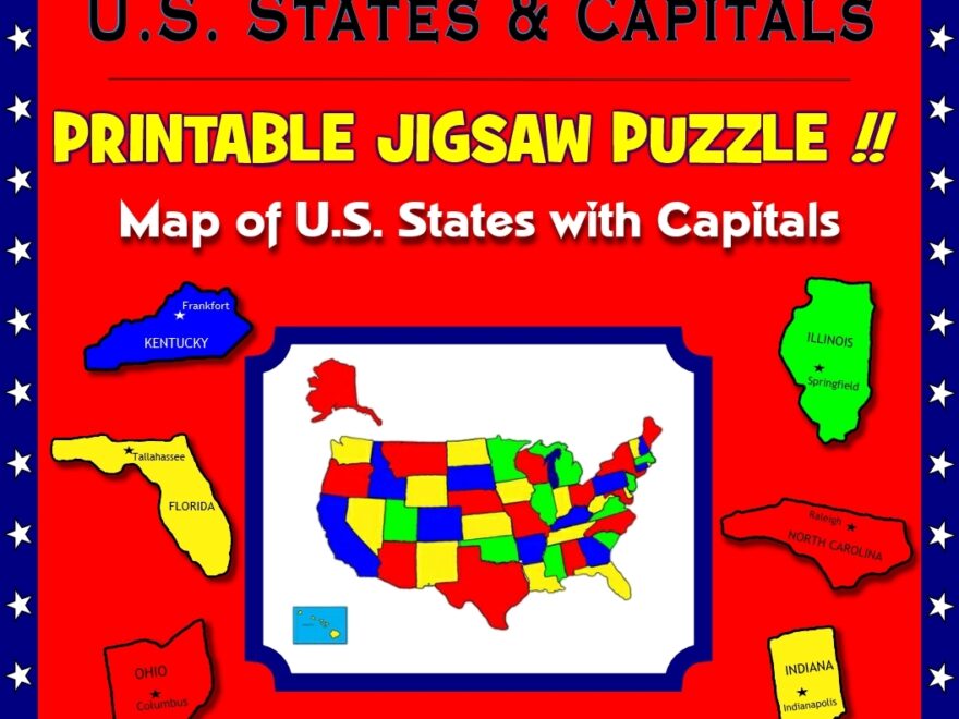 U S States Map Printable Jigsaw Puzzle Grades 3 7 Made By Teachers