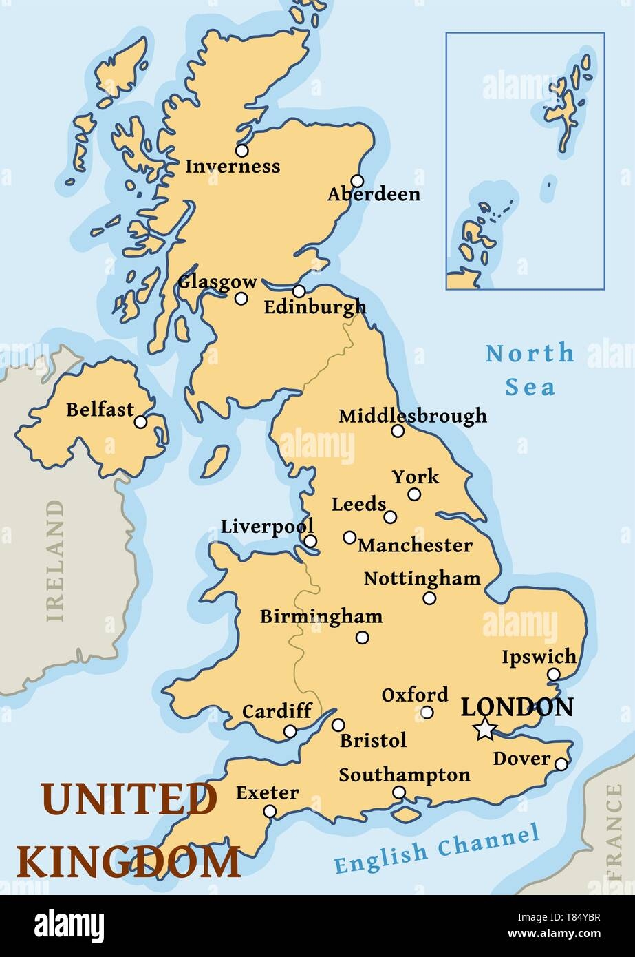UK Map Vector Important Cities Marked On Map Of The United Kingdom Stock Vector Image Art Alamy