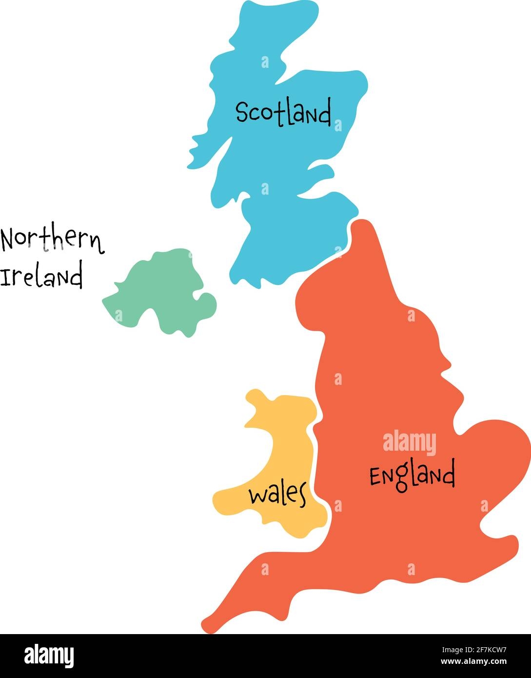 United Kingdom Aka UK Of Great Britain And Northern Ireland Hand drawn Blank Map Divided To Four Countries England Wales Scotland And NI Stock Vector Image Art Alamy