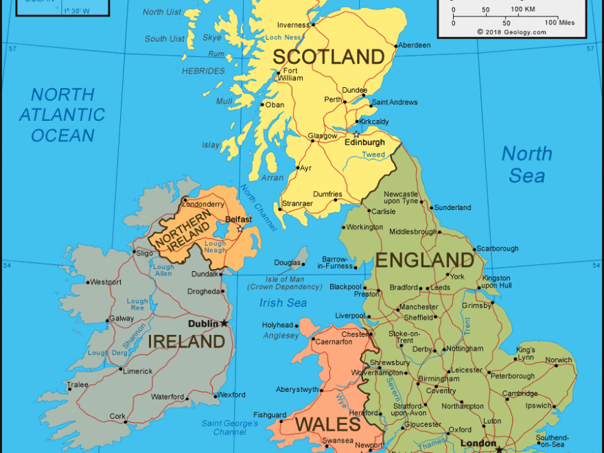 United Kingdom Map England Scotland Northern Ireland Wales