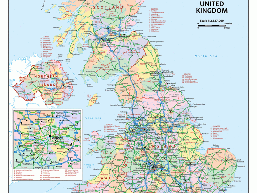 United Kingdom Political Desktop Map A3 Size XYZ Maps