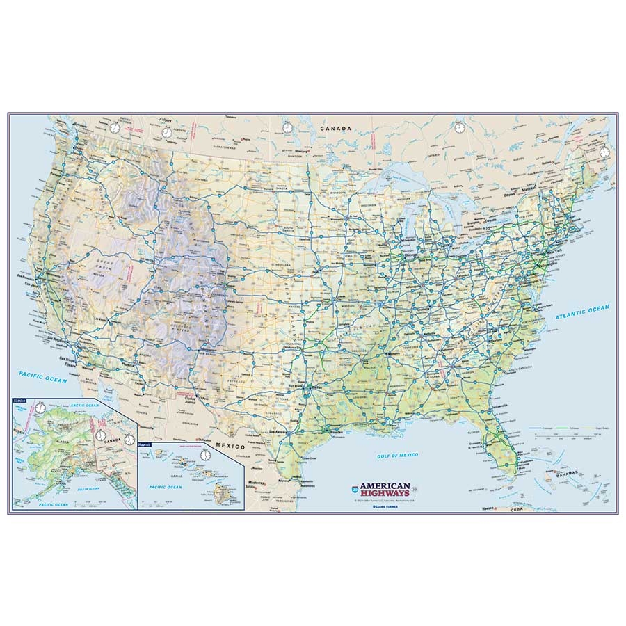 United States American Highways Wall Map By Globe Turner The Map Shop