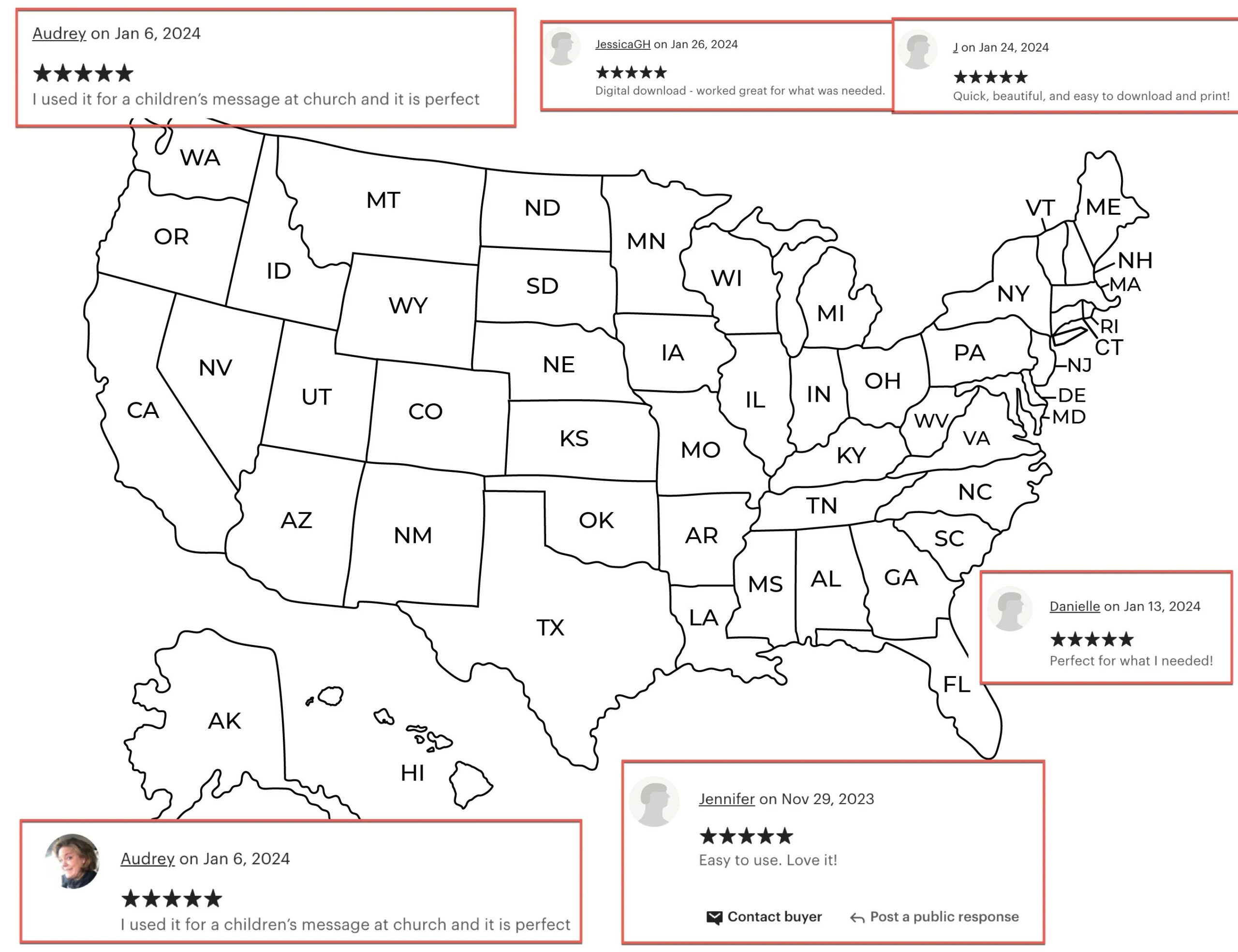 50 States Labeled Map Printable