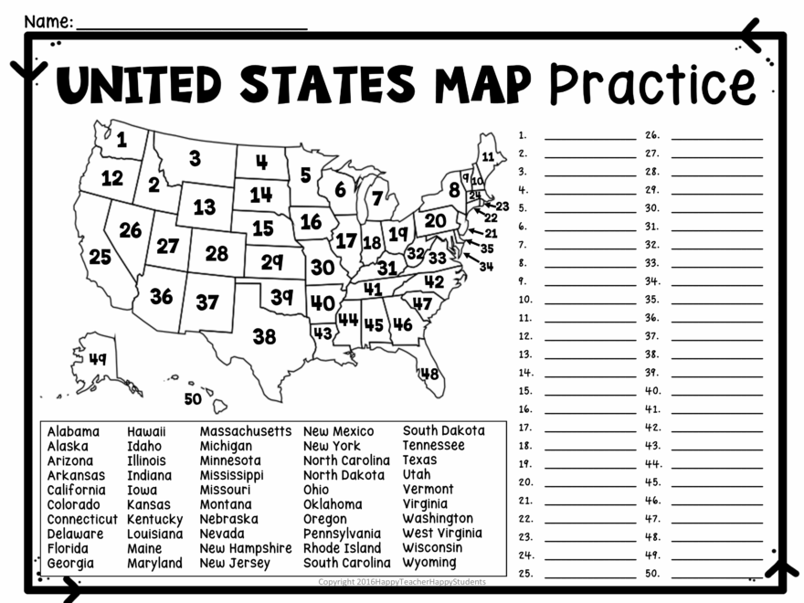 United States Map Quiz Worksheet USA Map Test W Practice Sheet US Map Quiz Classful