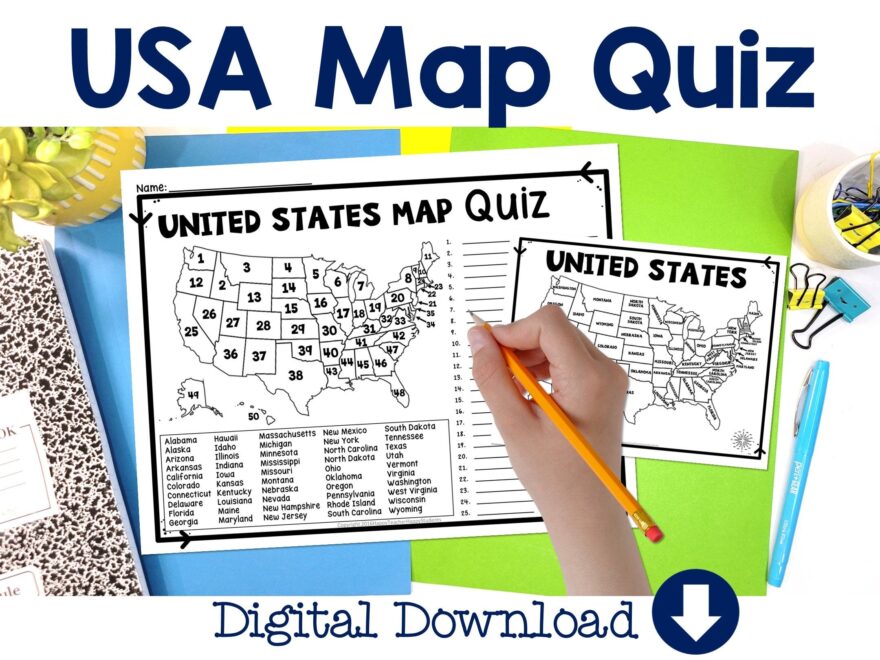 United States Map Quiz Worksheet USA Map Test W Practice Sheet Worksheets Library