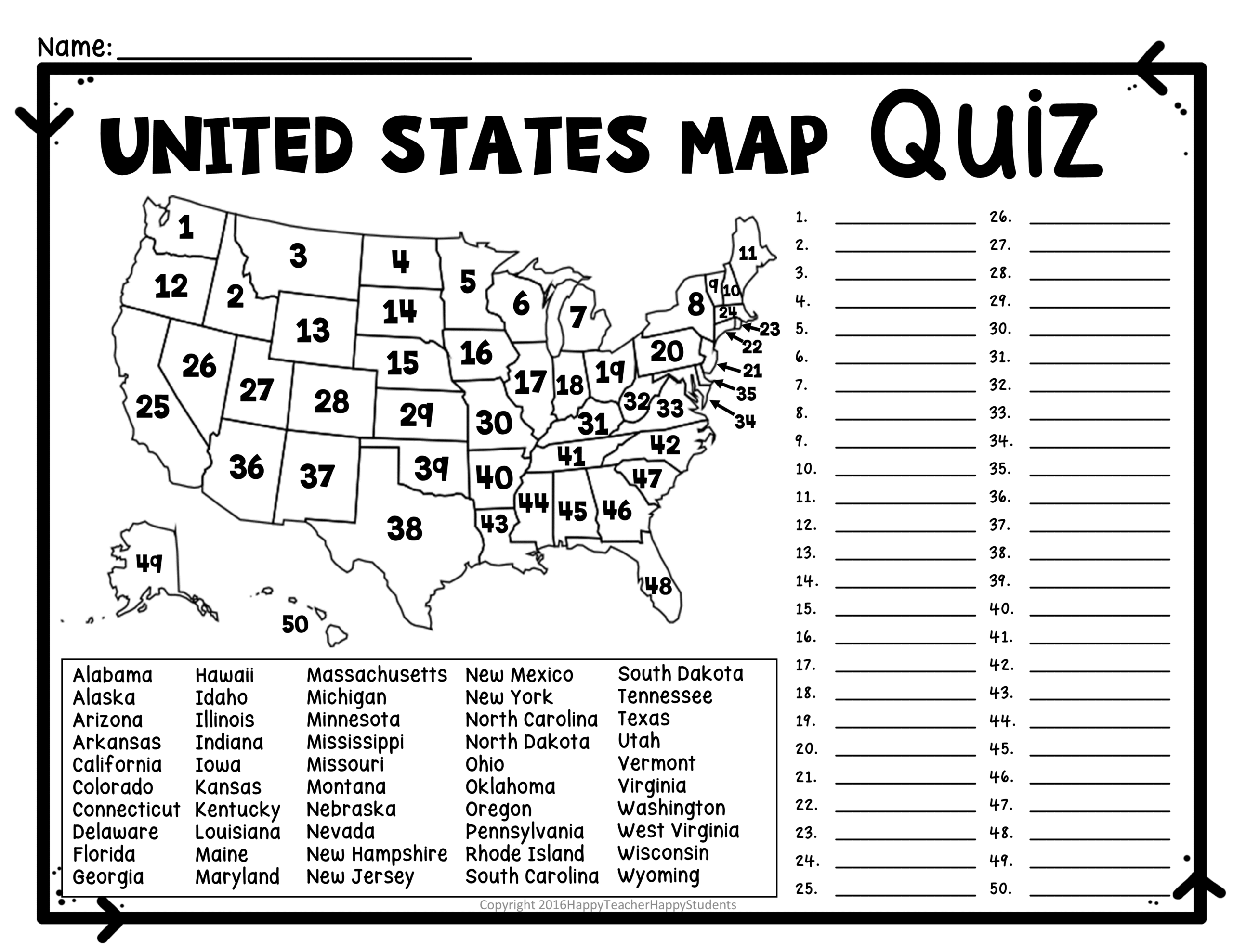 United States Map Quiz Worksheet USA Map Test W Practice Sheet Worksheets Library