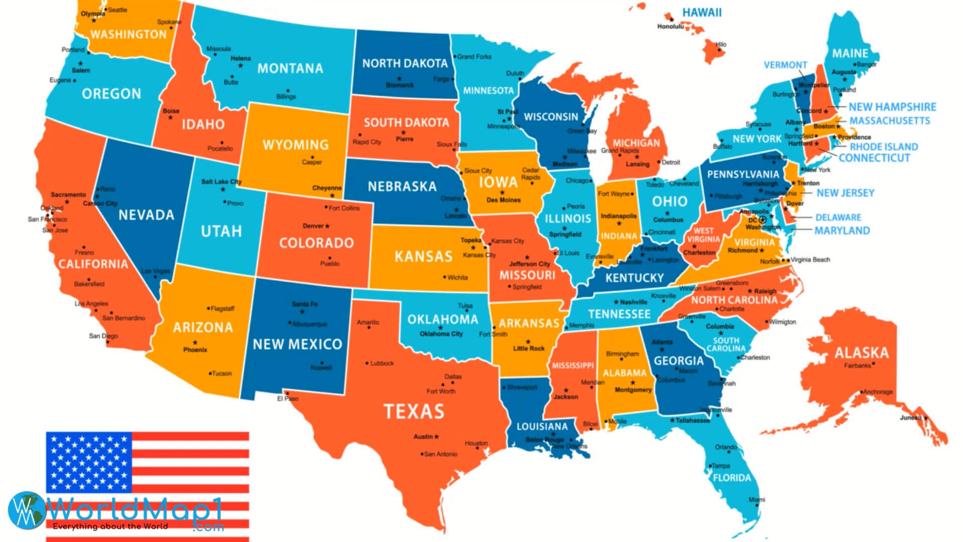 United States Map With US States Capitals Major Cities Roads Worksheets Library