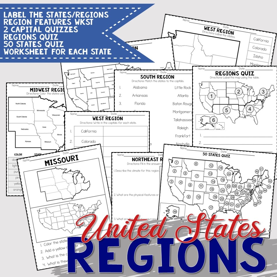 United States Map Worksheets Printable