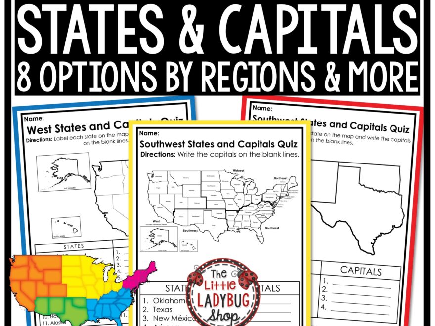 United States US 50 States And Capitals Quiz Test Worksheets The Little Ladybug Shop