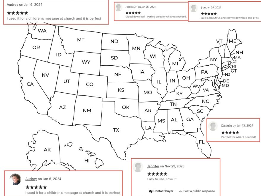 United States USA Map With States Labeled Printable Black And White Etsy