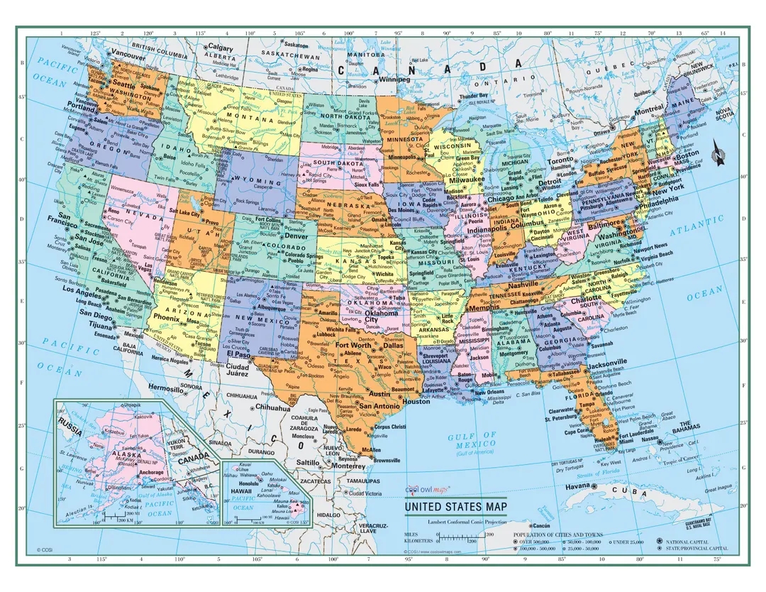 UNITED STATES Wall Map USA Poster Large Print Etsy