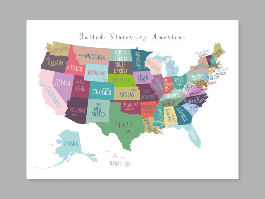 US Map Capitals Wall Art PRINTABLE United States Map Print Usa Worksheets Library