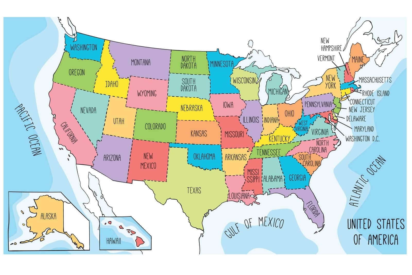 Blank Us State Map For Kids Printable