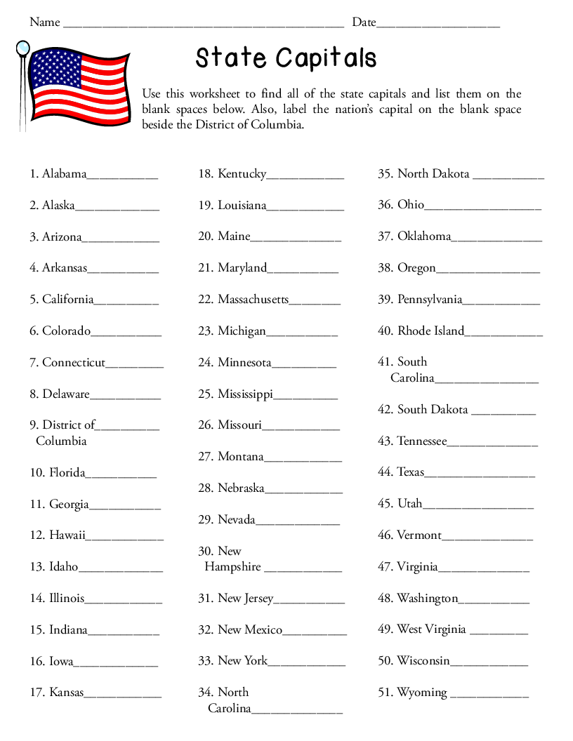 Us States And Capitals Worksheet Worksheets For All Worksheets Worksheets Library