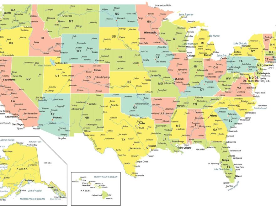 USA Map With States And Cities GIS Geography