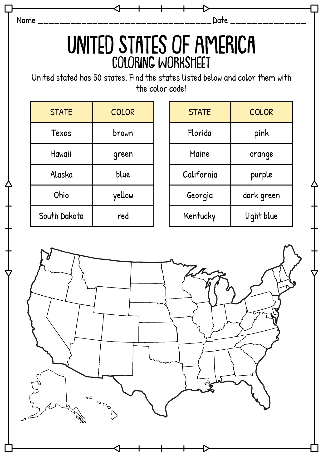 Free Printable Us Map Worksheets