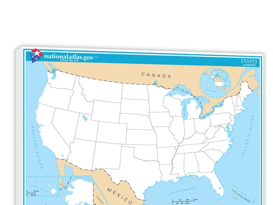 USA National Atlas States Unlabeled Map 2022 Canvas Wrap
