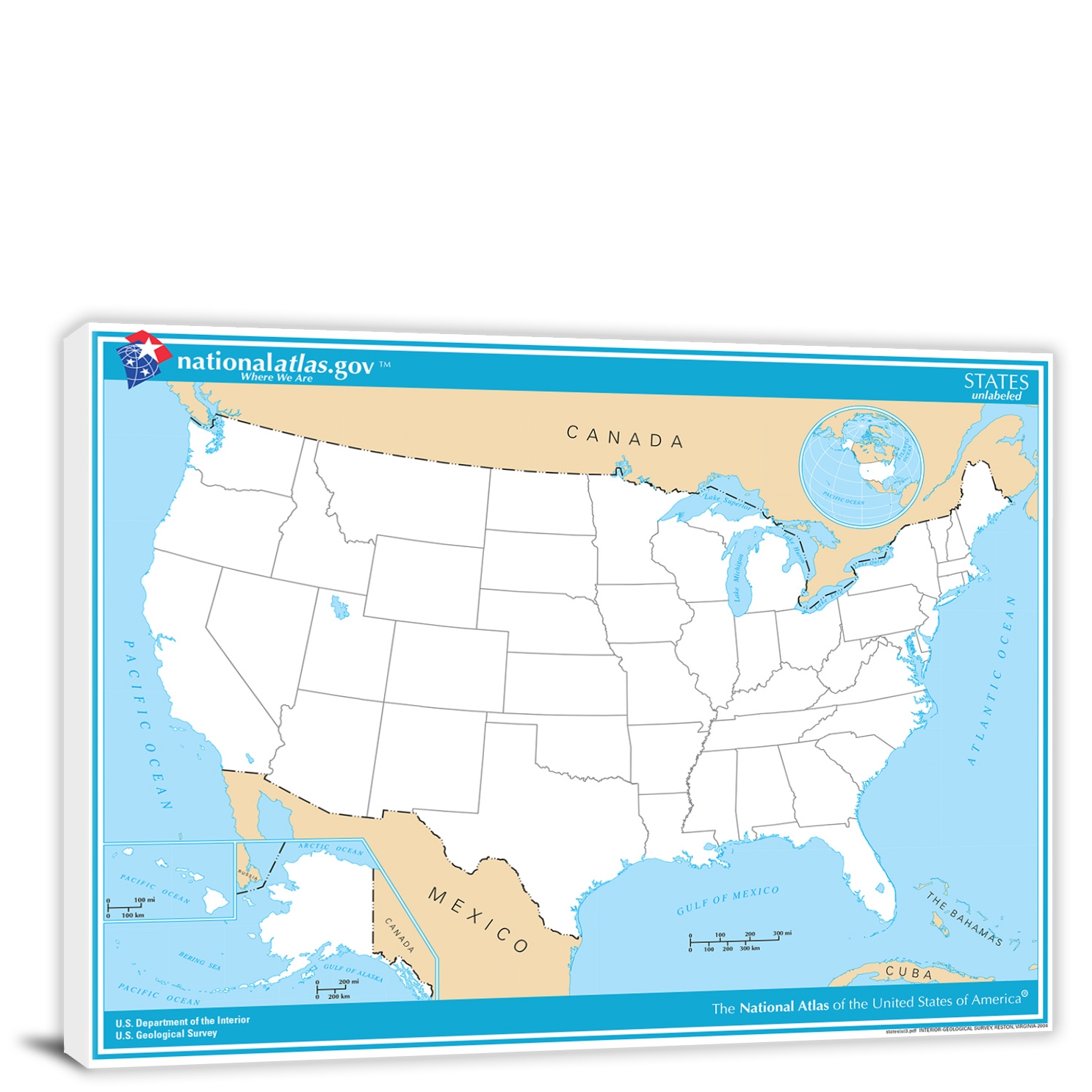 USA National Atlas States Unlabeled Map 2022 Canvas Wrap USA National Atlas States Unlabeled Map 2022 Canvas Wrap