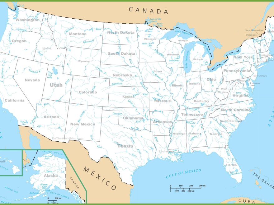 USA Rivers And Lakes Map Ontheworldmap