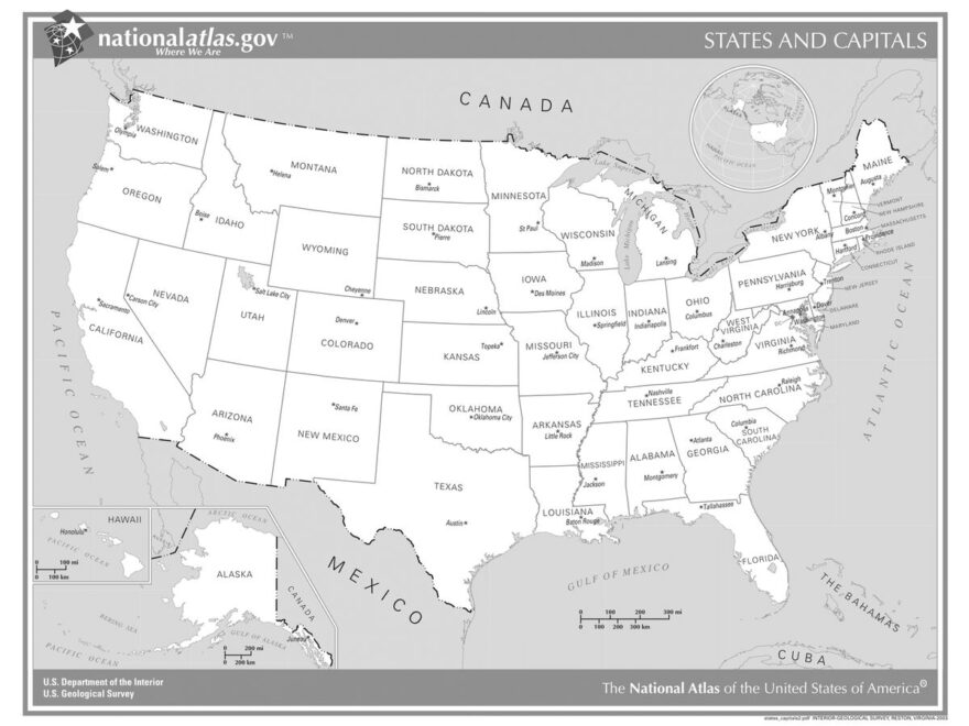 USA States And Capitals Black And White Laminated Wall Map EBay