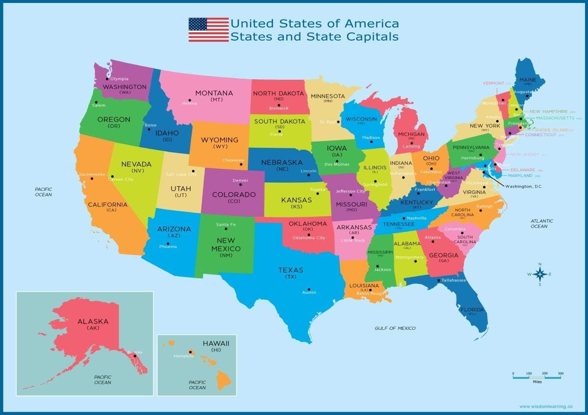 States And Capitals Map Printable For Kids