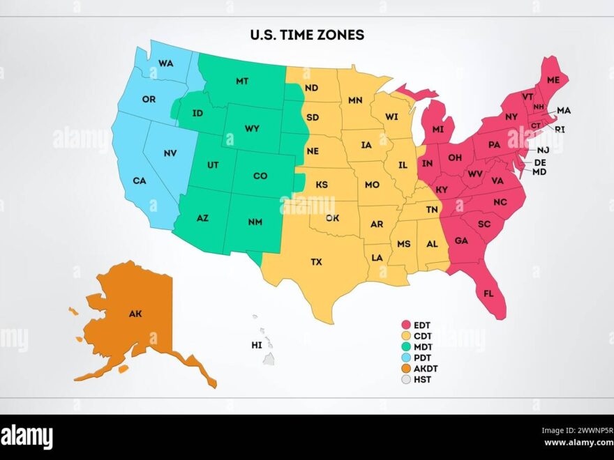 USA Time Zones Infographic Map Colorful United States Of America Geography Time Zones Stock Vector Illustration Stock Vector Image Art Alamy