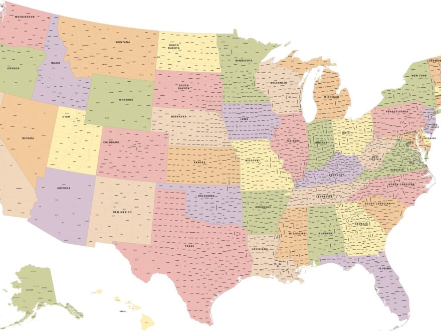 USA With Counties Map Digital Vector Creative Force