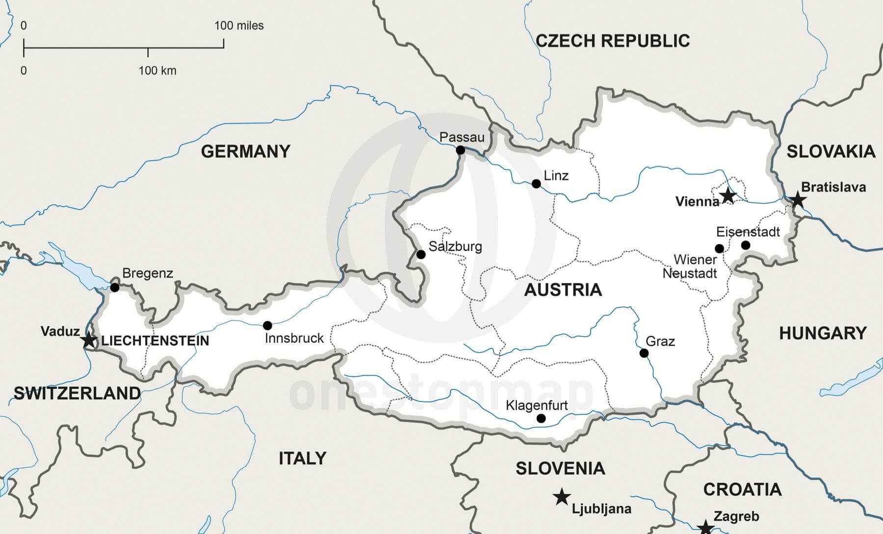 Vector Map Of Austria Political One Stop Map Vector Map Of Austria Political One Stop Map