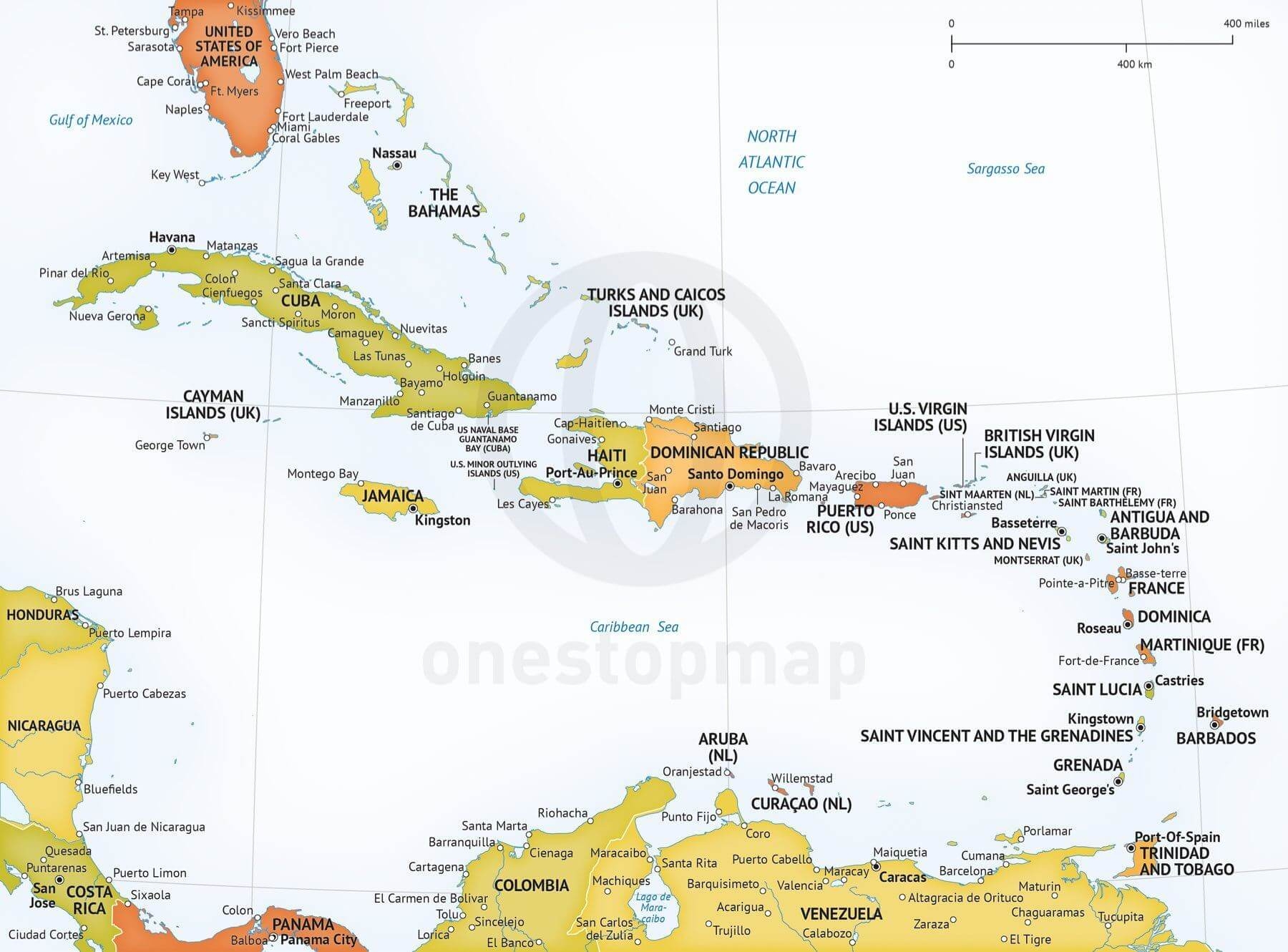 The Full Printable Caribbean Map With Countries The Full Printable Caribbean Map With Countries