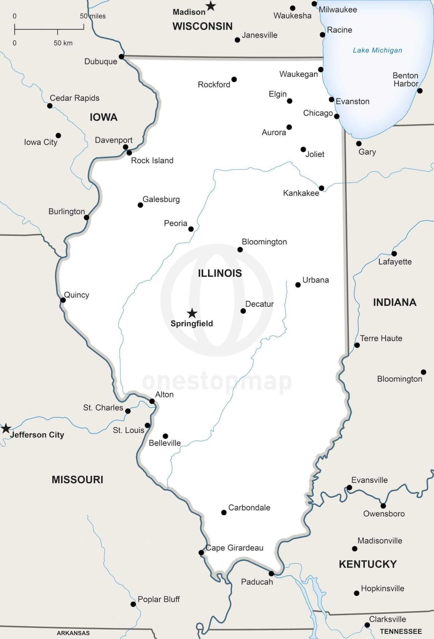 Vector Map Of Illinois Political One Stop Map