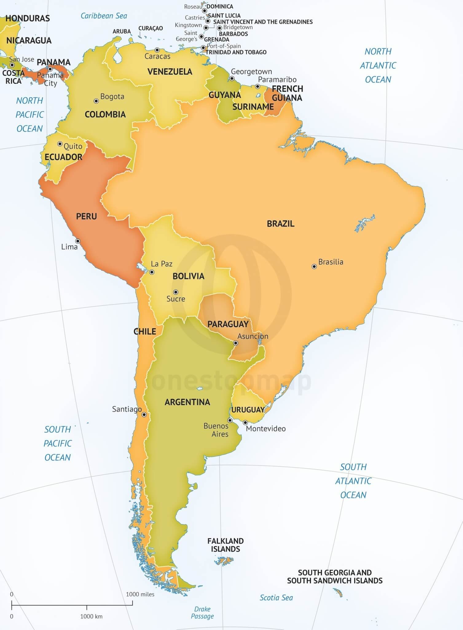 Vector Map Of South America Political One Stop Map