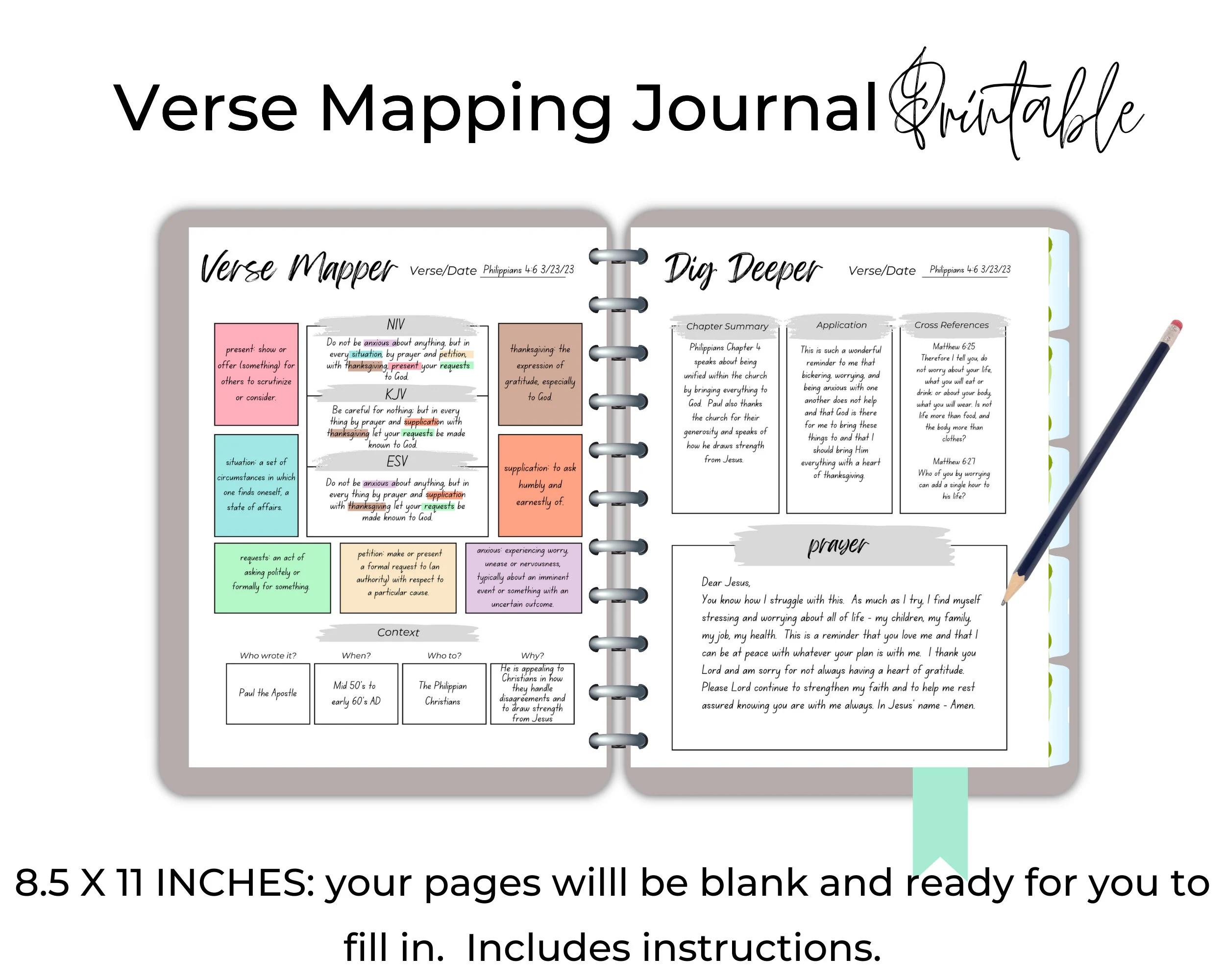 Verse Mapping Journal Printable I Bible Mapping Planner Printable I Scripture Map Journal Digital Etsy