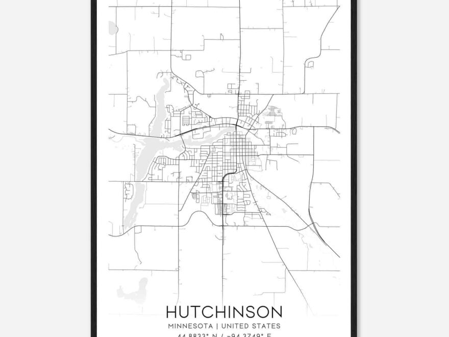 Vintage Hutchinson Minnesota Map Poster Modern Home Decor Wall Art Print Custom Maps Posters