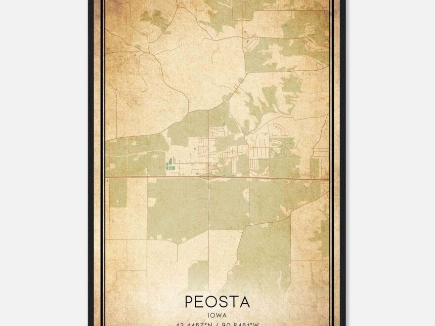 Vintage Peosta Iowa Map Poster Peosta IA City Road Wall Art Print Custom Maps Posters