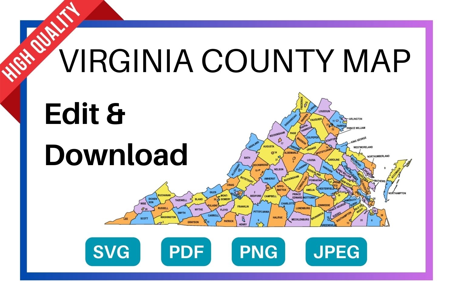 Virginia County Map Editable Printable State County Maps Virginia County Map Editable Printable State County Maps