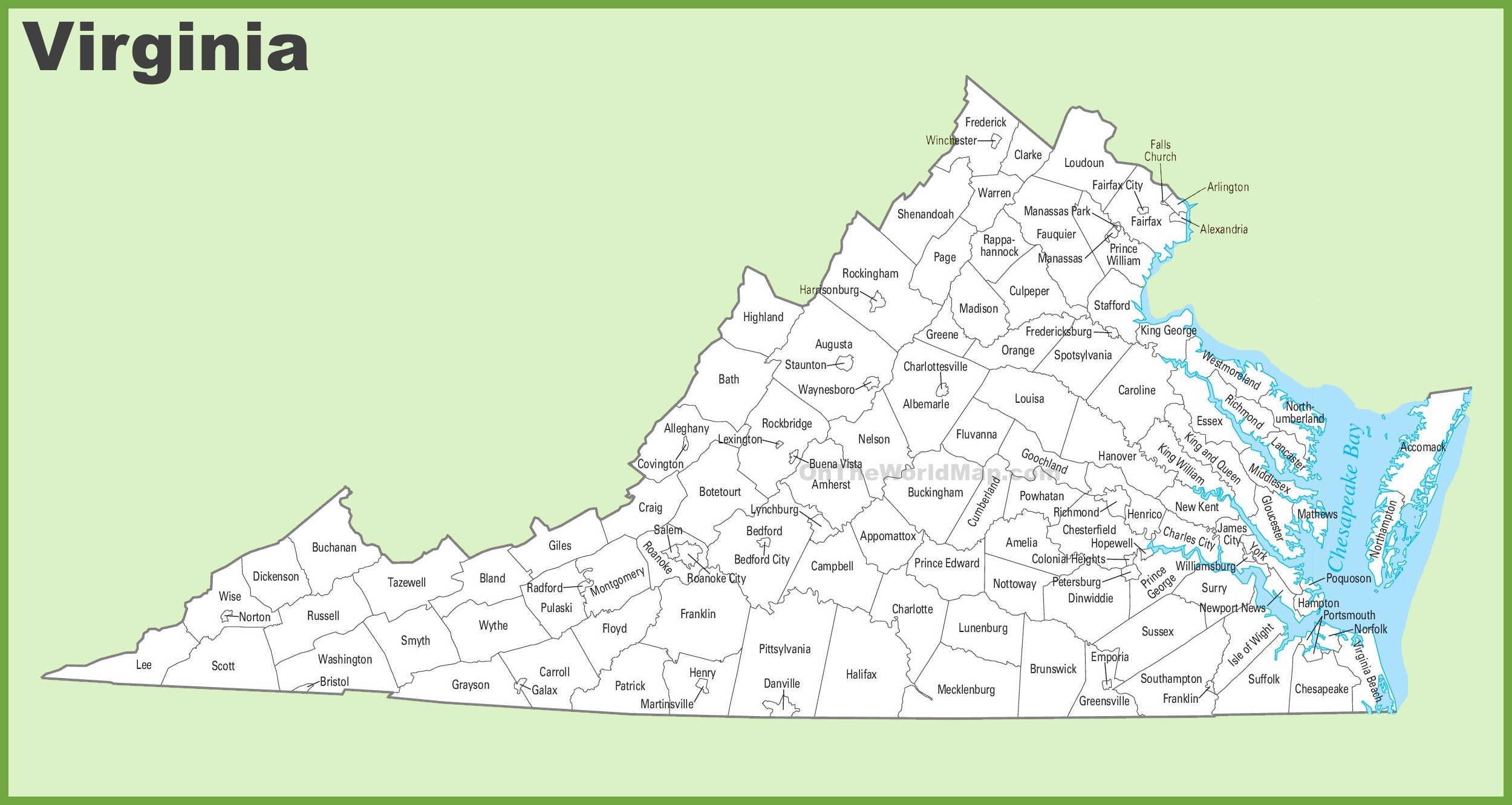 Free Printable Virginia County Map