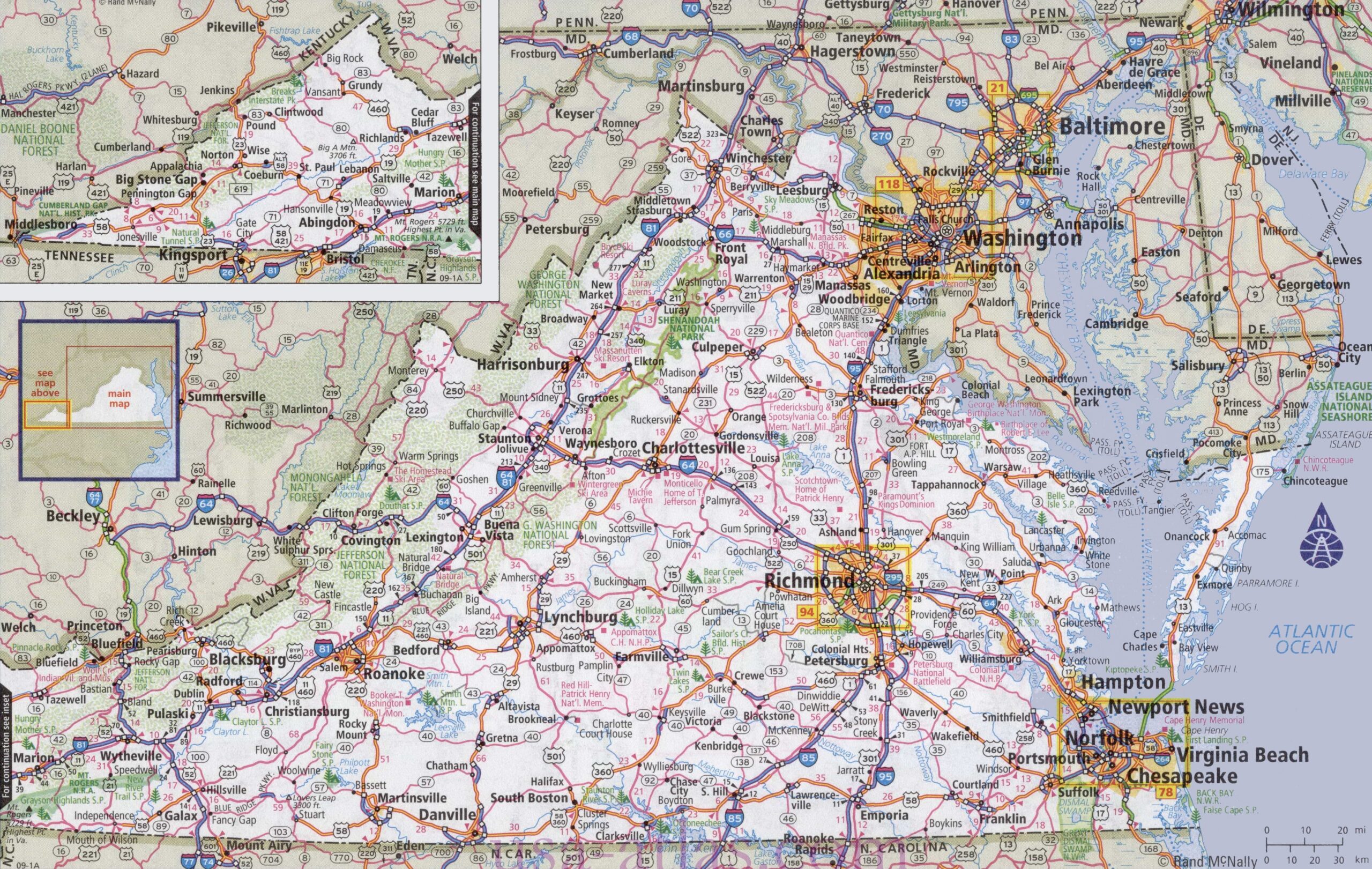 Virginia Road Map Ontheworldmap Virginia Road Map Ontheworldmap