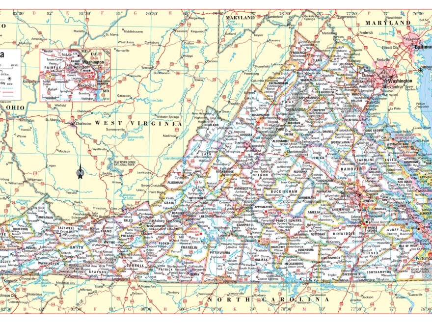 Virginia State Wall Map Large Print Poster Etsy