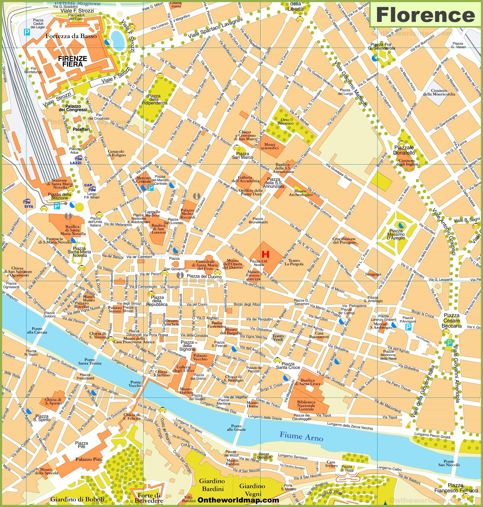 Walking Map Of Florence Ontheworldmap Walking Map Of Florence Ontheworldmap