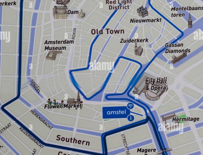 Walking Tourist Map Of Amsterdam Holland Stock Photo Alamy