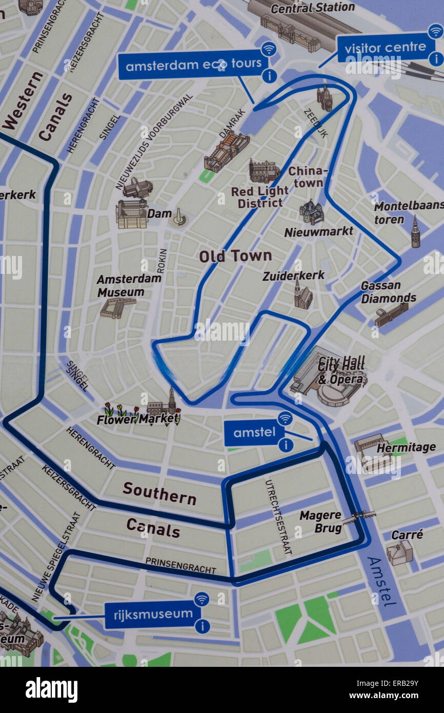 Walking Tourist Map Of Amsterdam Holland Stock Photo Alamy