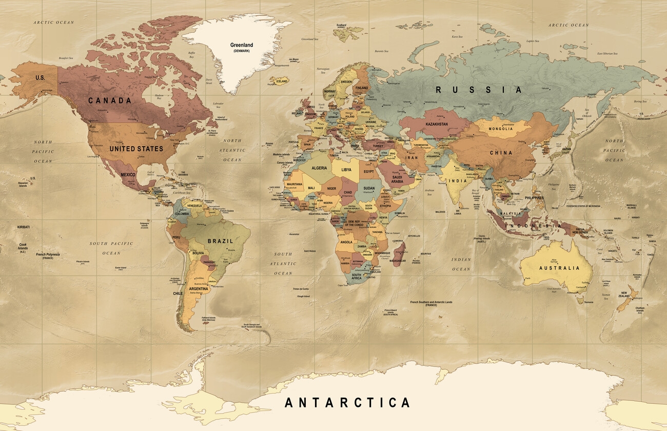Wall Art Print Map Of The World Retro Color Abposters