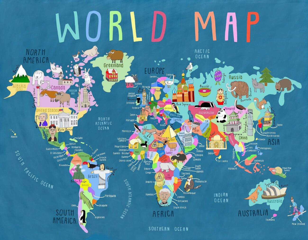 Wall Art Print Our World Illustrated Map For Kids Carla Daly Europosters