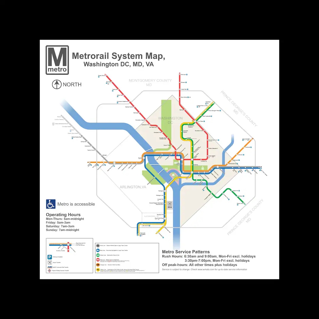 Washington D C DC Metro System Subway Diagram Transit Map Train Rail 24 X 24 Etsy Israel
