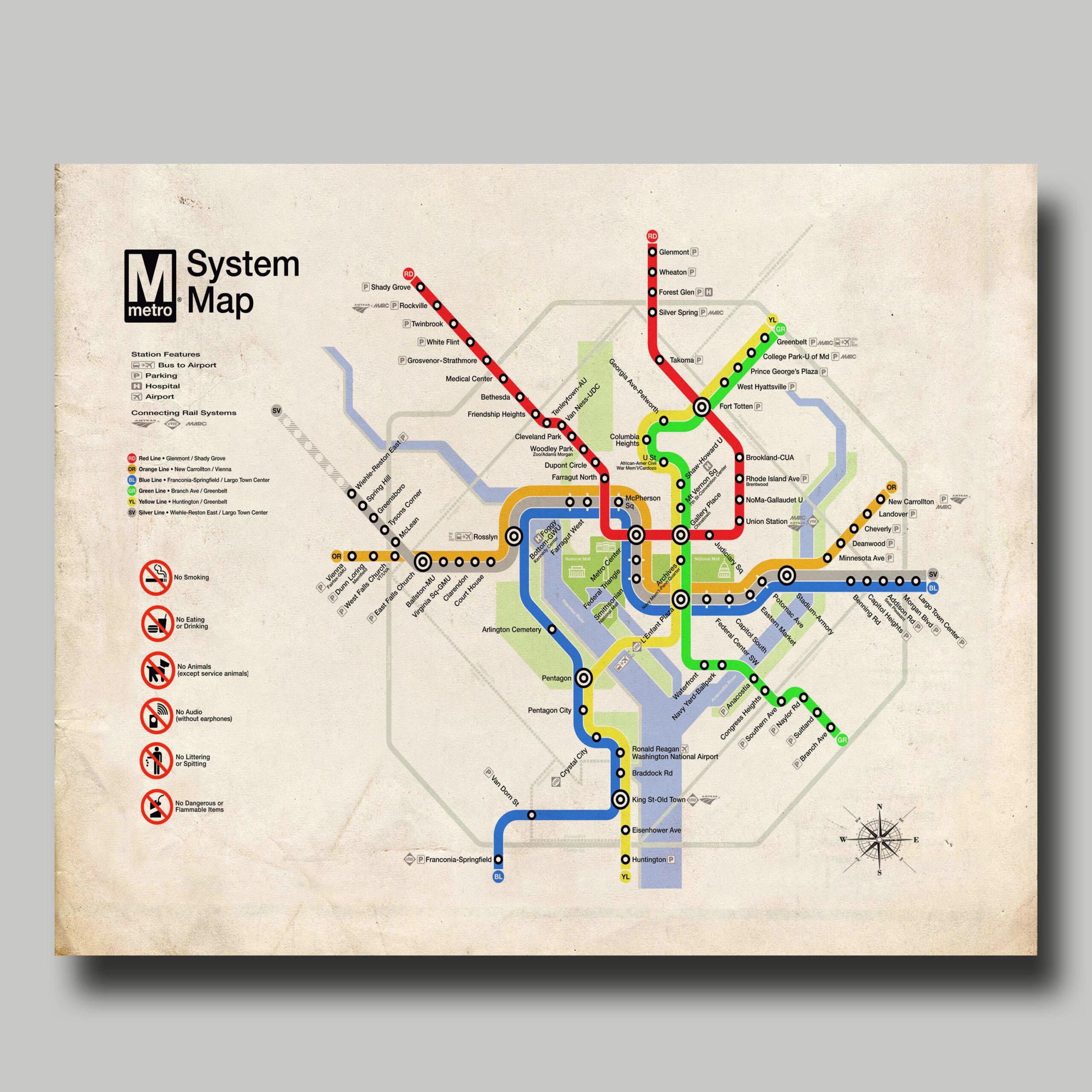Washington DC Map Metro Map Print Poster Etsy Washington DC Map Metro Map Print Poster Etsy