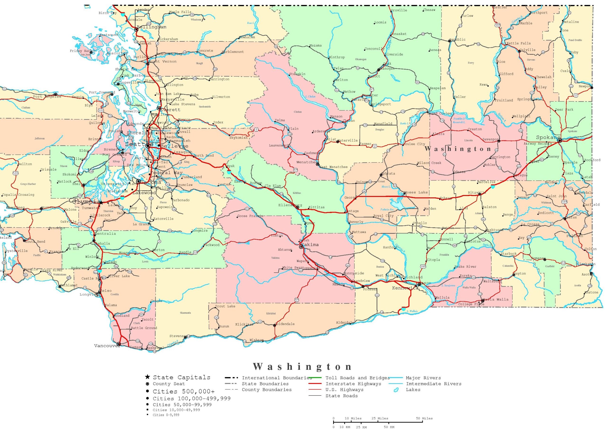 Printable Detailed Washington Map