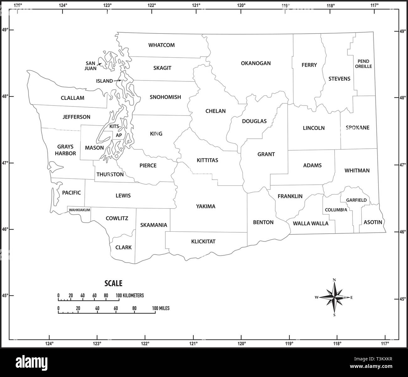 Washington State Outline Administrative And Political Vector Map In Black And White Stock Vector Image Art Alamy Washington State Outline Administrative And Political Vector Map In Black And White Stock Vector Image Art Alamy