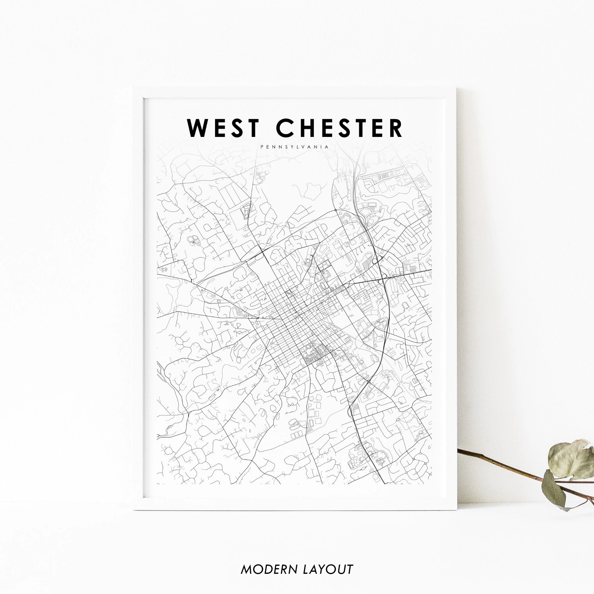 West Chester PA Map Print Pennsylvania USA Map Art Poster City Street Road Map Print Nursery Room Wall Office Decor Printable Map Etsy